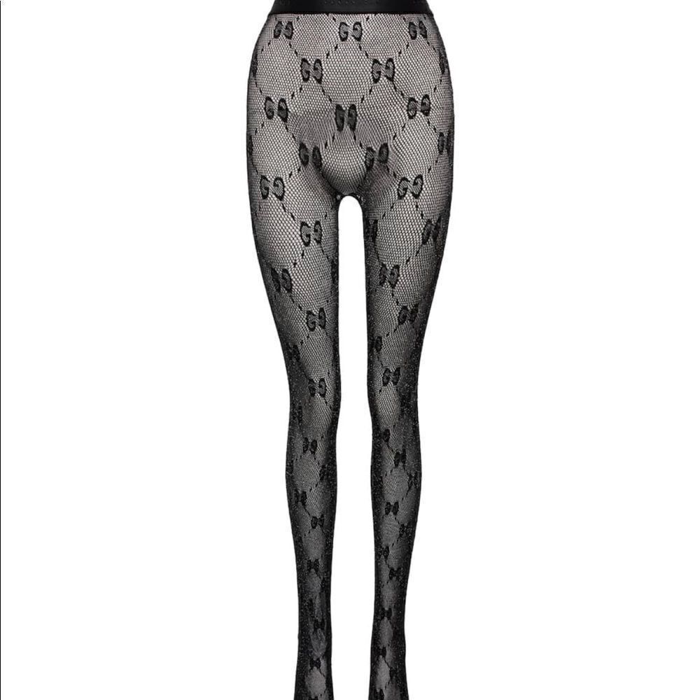 Gucci  interlocking G black logo tights - designer hosiery made in Italy sz M